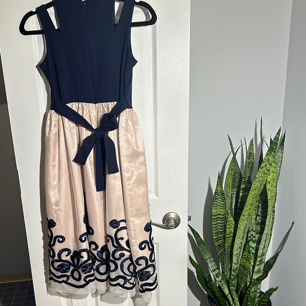 Bonnie Jean Embellished Tiered Blue and Cream Cocktail Dress - Picture 4 of 4